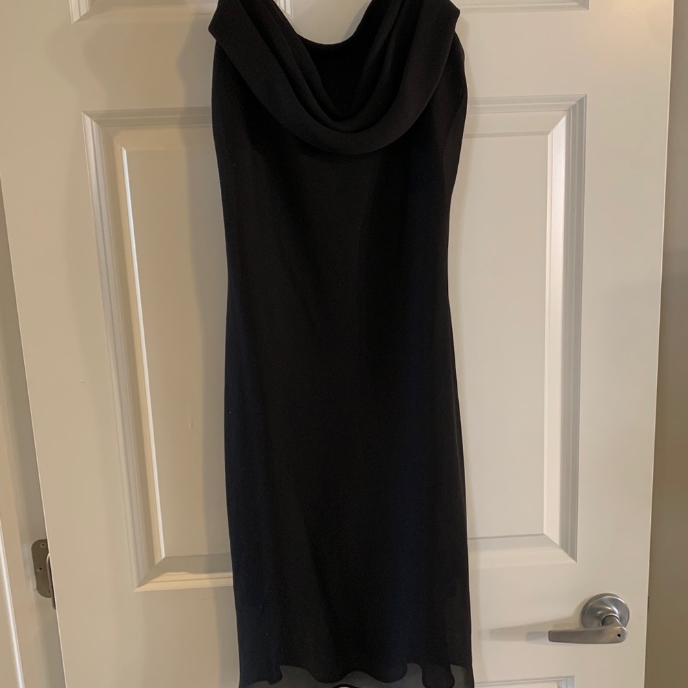 Sz11/12 vintage black slip dress with cowl neck